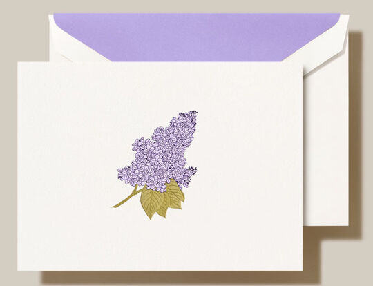 Lilac Boxed Folded Note Cards - Hand Engraved